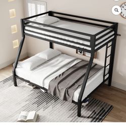 Black Twin over Full Size Metal Bunk Bed with Removable Durable Ladder