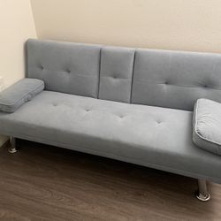 🛋️ Light Blue Futon Sofa / Sleeper Couch — Like New 180 OBO