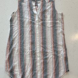 L Anthropologie Cloth + Stone Sunburst Stripe Dress Pink Large Summer Spring 