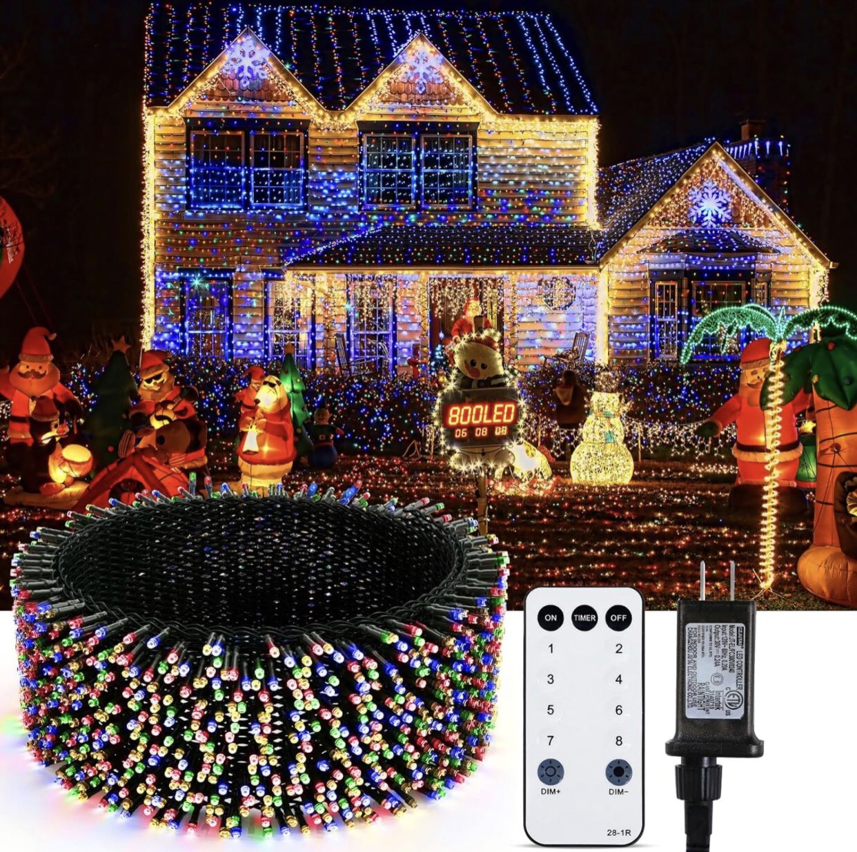 Christmas Color Changing String Lights, 328FT 800 LED Christmas Tree Lights Outside with 8 Modes and Timer, RF Remote Control Waterproof RGB Twinkle F