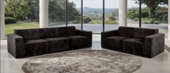 Brand New Super Plush Black Compressed Foam Modular Design Sofa & Loveseat
