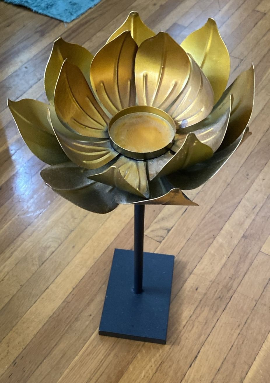 Gold Finish Tall Statement Lotus Design Candle Holders - Set of 2 Measures in the description
