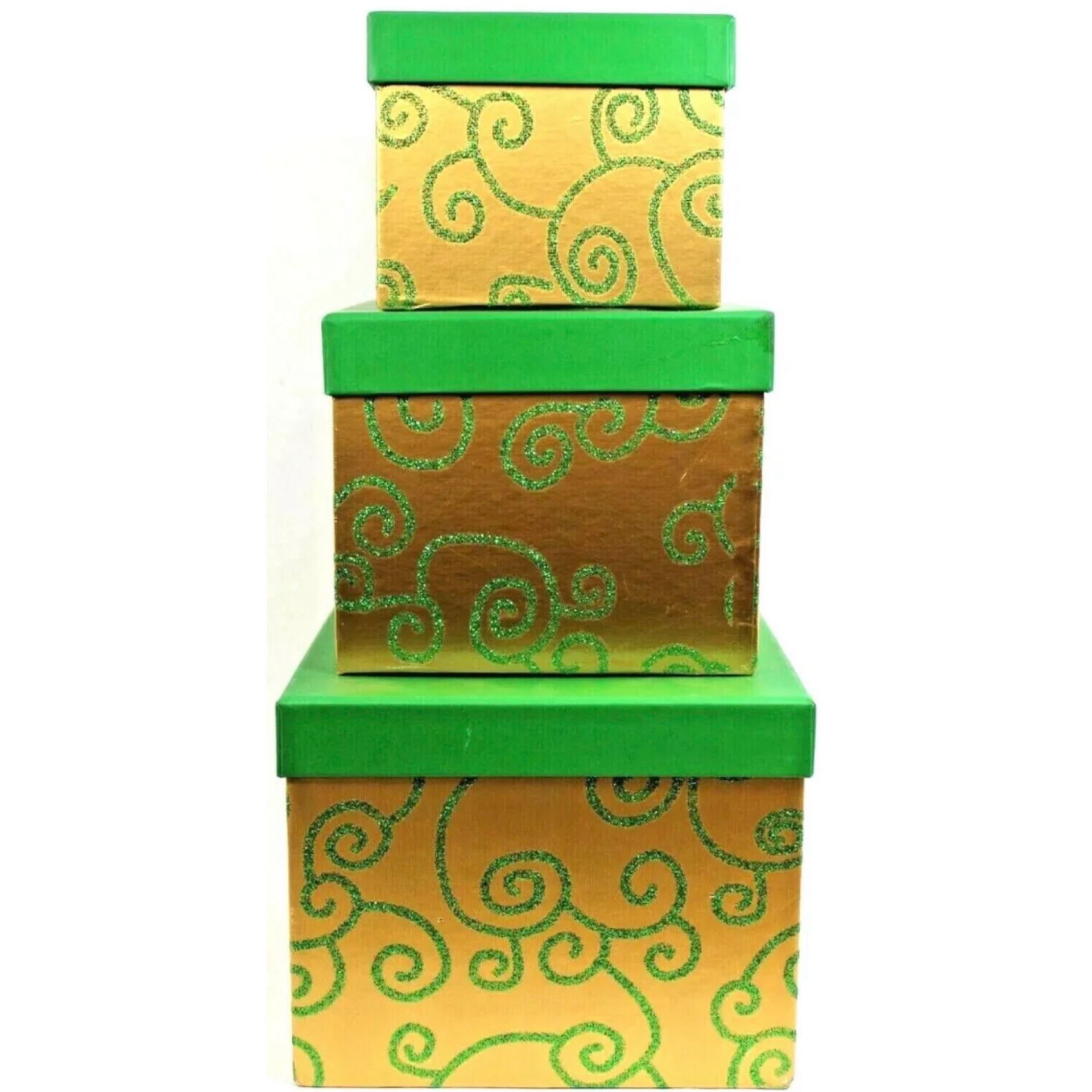 NEW Holiday Green & Gold Glitter Stacking Gift Boxes - $1 Each