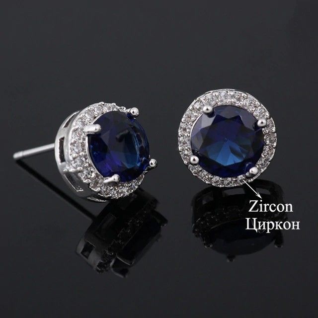 "927 Silver Plated CZ Classic Stud Earrings for Women, L626
 
 