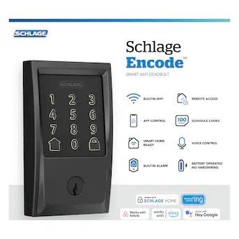 Schlage Encode Century Matte Black Smart Lock Electronic Deadbolt with Wifi Bluetooth and Touchscreen Keypad