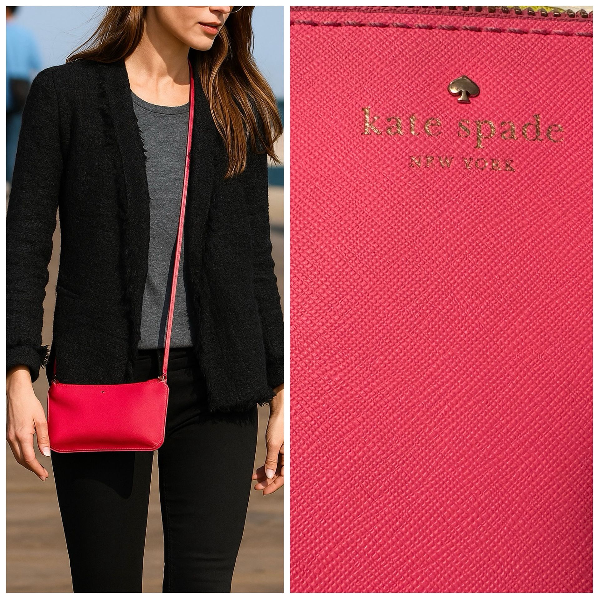 Kate Spade Pink Leather Top Zip Slim Crossbody Bag Purse