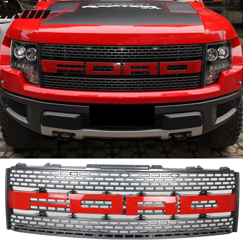 Fits 09-14 Ford F150 R Style Red Front Bumper Grille Logo Letters