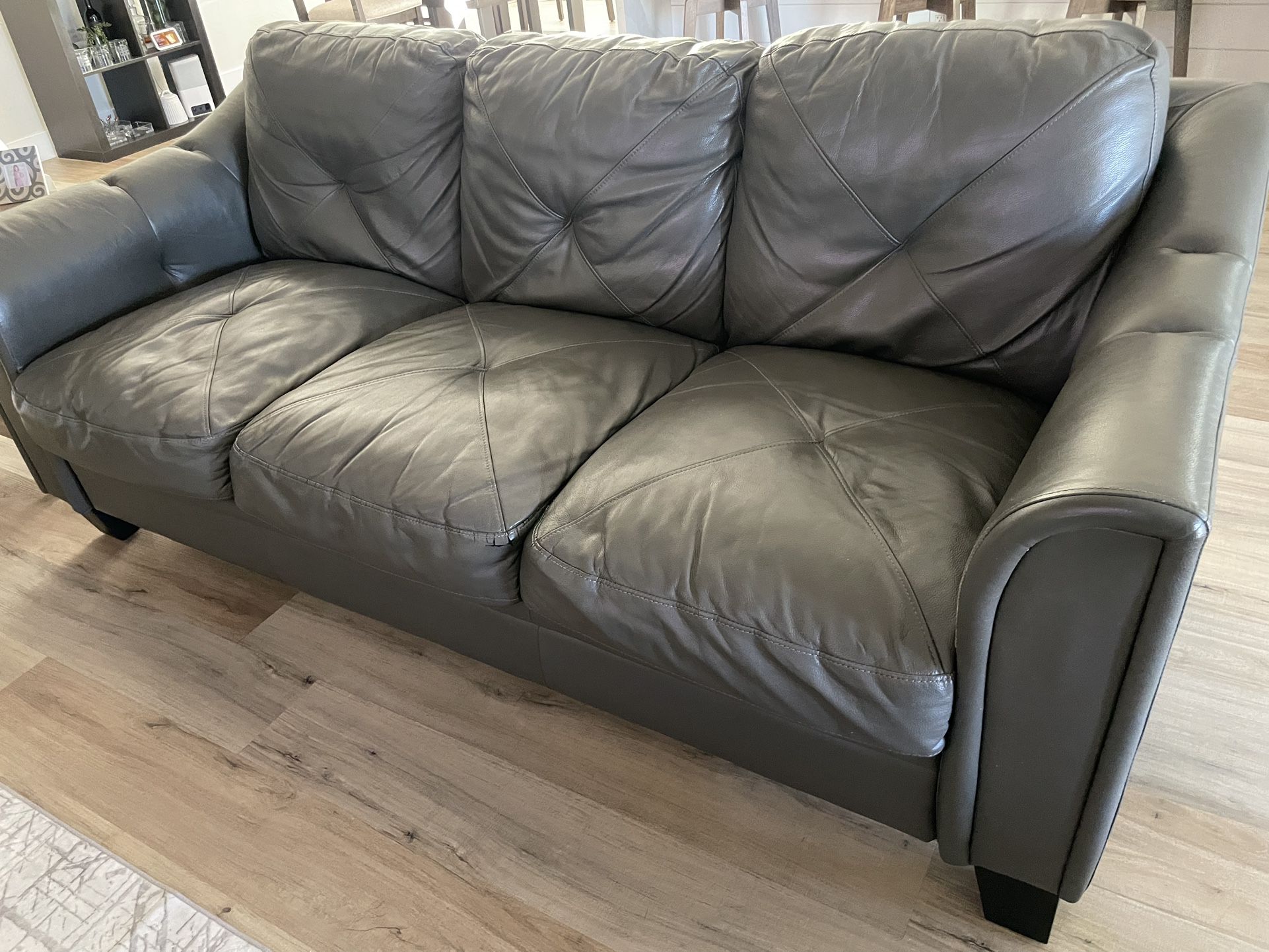 Gray  Leather Sofa and Loveseat Set