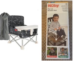 New One (1) Nuby Pop-Up Portable Booster Seat with Removable Tray, Black and White