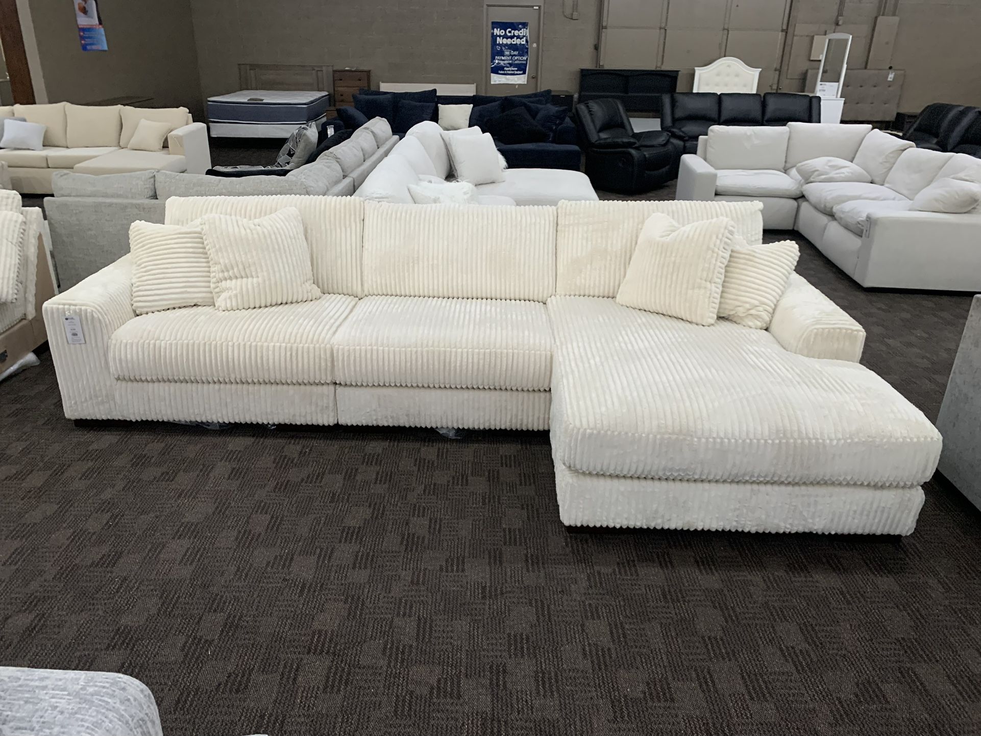 Super Soft Cream White Corduroy Sectional Couch