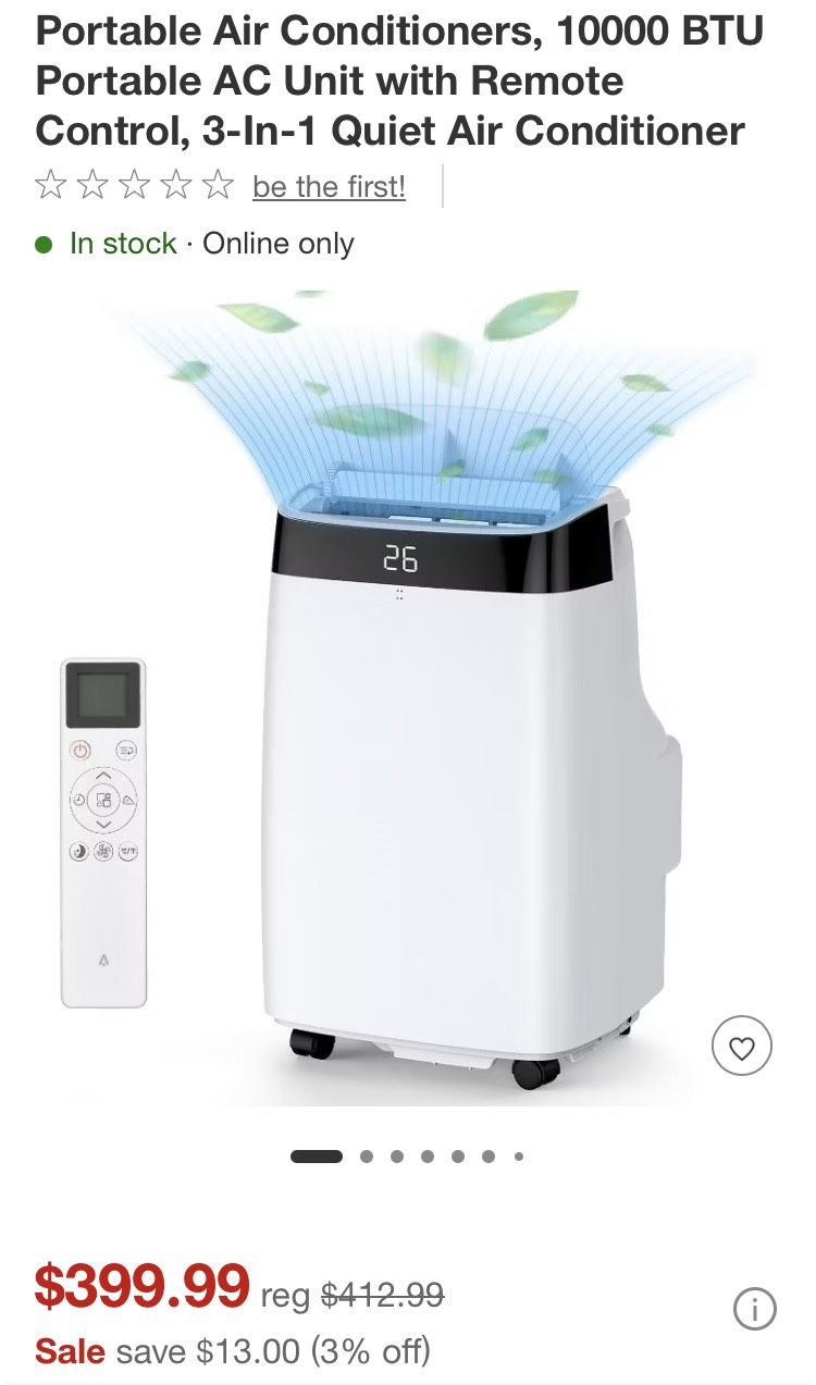 Portable Air Conditioners, 10000 BTU Portable AC Unit with Remote Control, 3-In-1 Quiet Air Conditioner