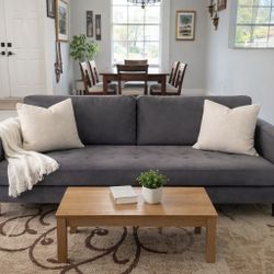 Modern Gray Velvet Sofa – Good Condition-Delivery available 