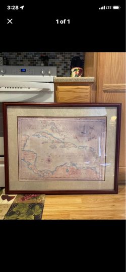 Framed Caribbean Sea Vintage Map Print
