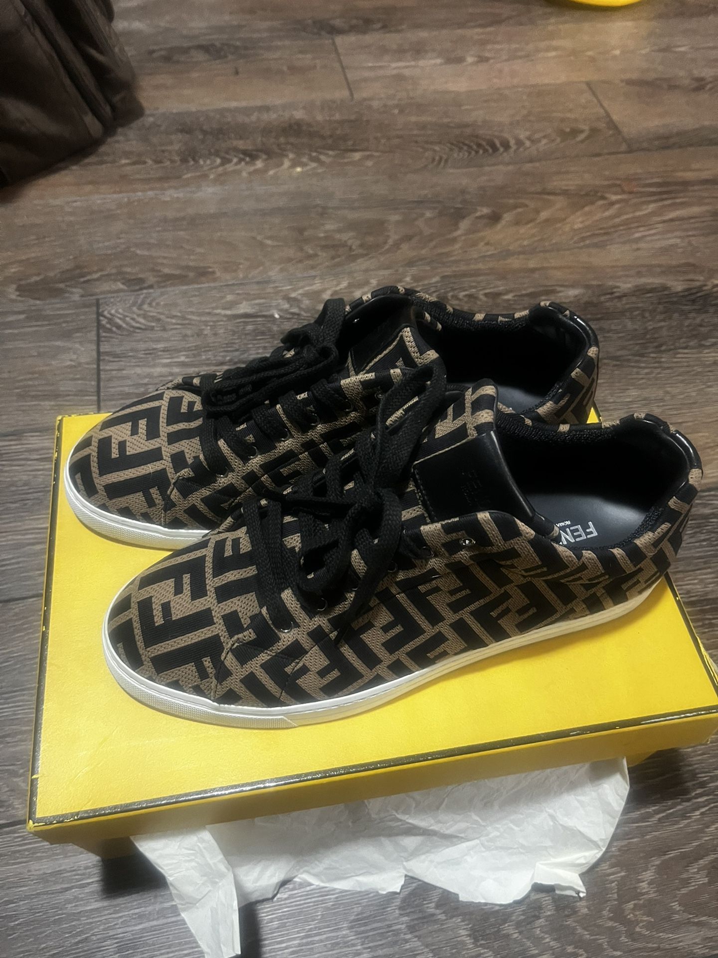 Fendi ff Motif Lace Up Low “almond Black’ Sz10