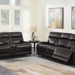 Top Grain Genuine Leather Recliner Sofa And Loveseat With Power Recliners
