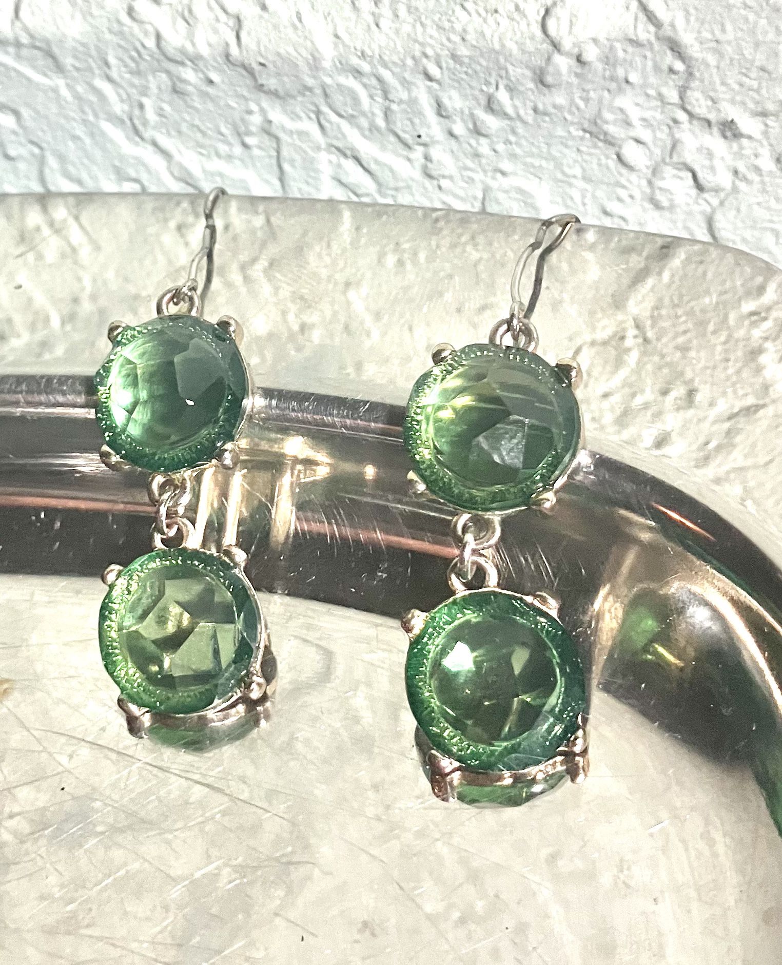 Vintage Green Sparkling Peridot Danglers Multi-facet Cut For Light Reflection