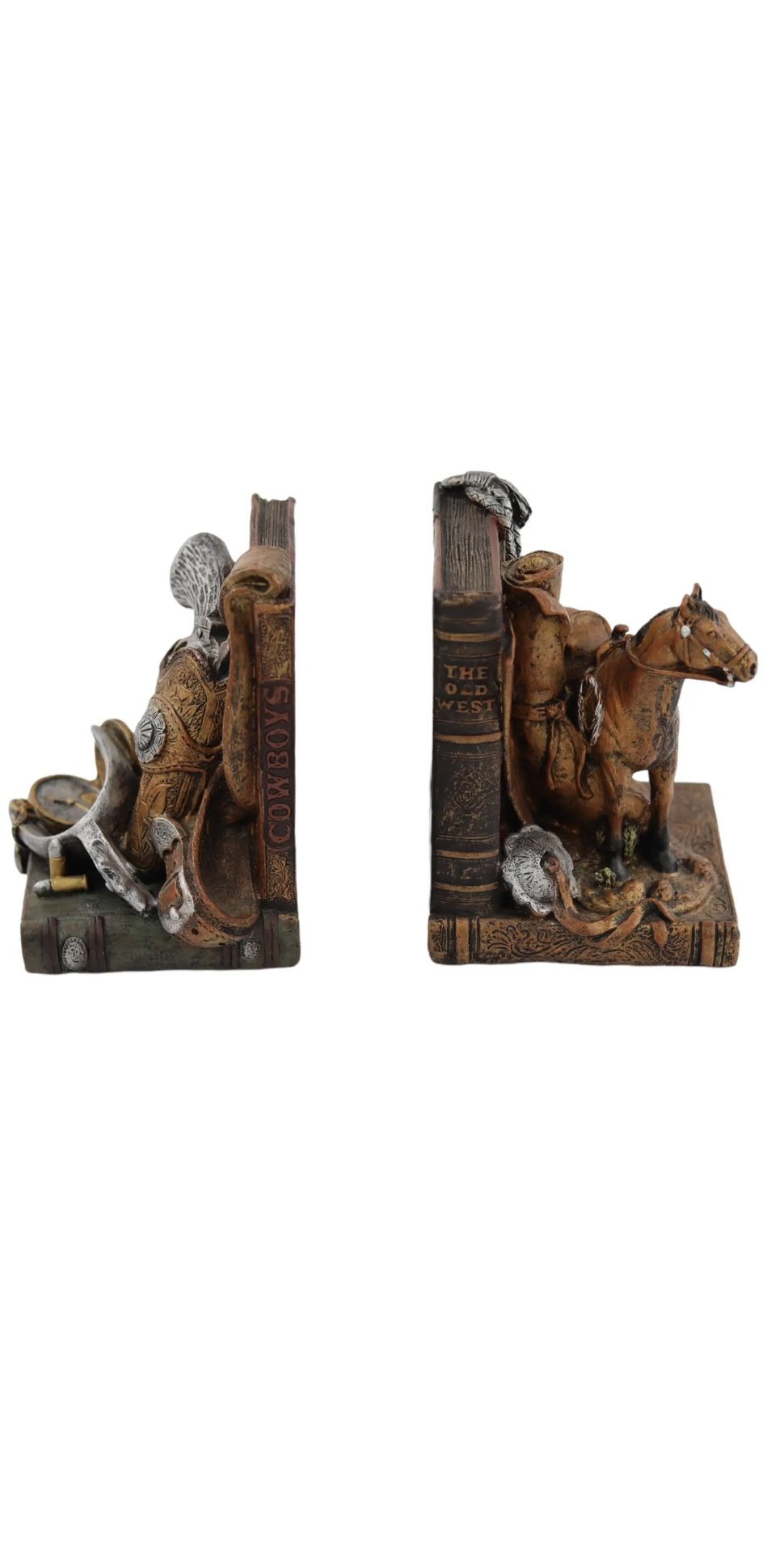 Vintage Western Heritage Cowboys The Old West Horse, Bolo, Pistol Resin Bookends