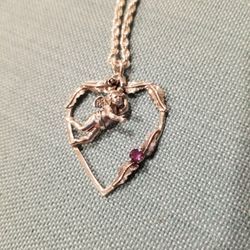 Sterling Silver Amethyst Heart Cherub Necklace