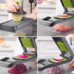 16pcs/1 Set Of Multi-Purpose Vegetable Cutter, Fruit Slicer, Hand Food Grinder, Onion Grinder, Shredded Potatoes, 1p Cutter With Container, Space-Savi