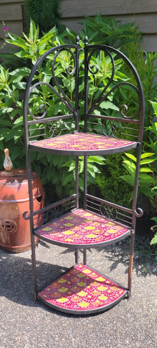 4' Tall Glass Mosaic Folding Plant Stand