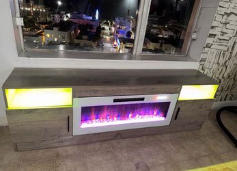 TV Stand with Electric Fireplace and LED Lights