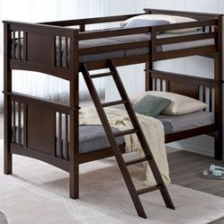 Brand New Espresso Twin Size Bunk Bed 
