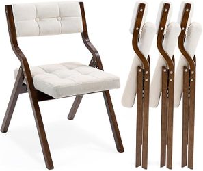 HOMEFUN Folding Chairs with Cushion, Wooden Padded Foldable Chair 4 Pack, Portable and Assembled