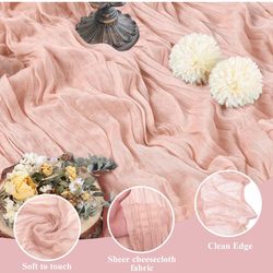 Asee'm 12pcs Cheesecloth Table Runner 120 Inches Dusty Pink Boho Gauze Cheese Cloth Runner 10FT Rustic Sheer Table Runners for Summer Wedding Baby Sho