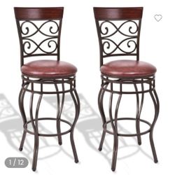 2 Piece 30 Inch 360 Degree Swivel Bar Stools With Leather Padded Seats