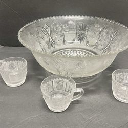 Vintage Crystal Punch Bowl Set 
