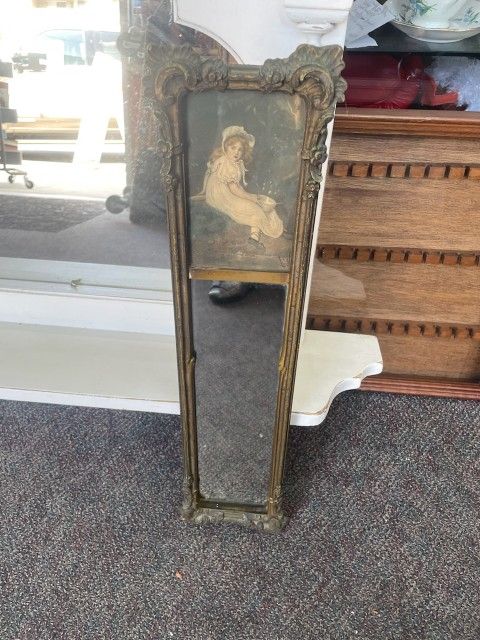 Antique Victorian Gold Gilt Lady Mirror Small 5 By 21