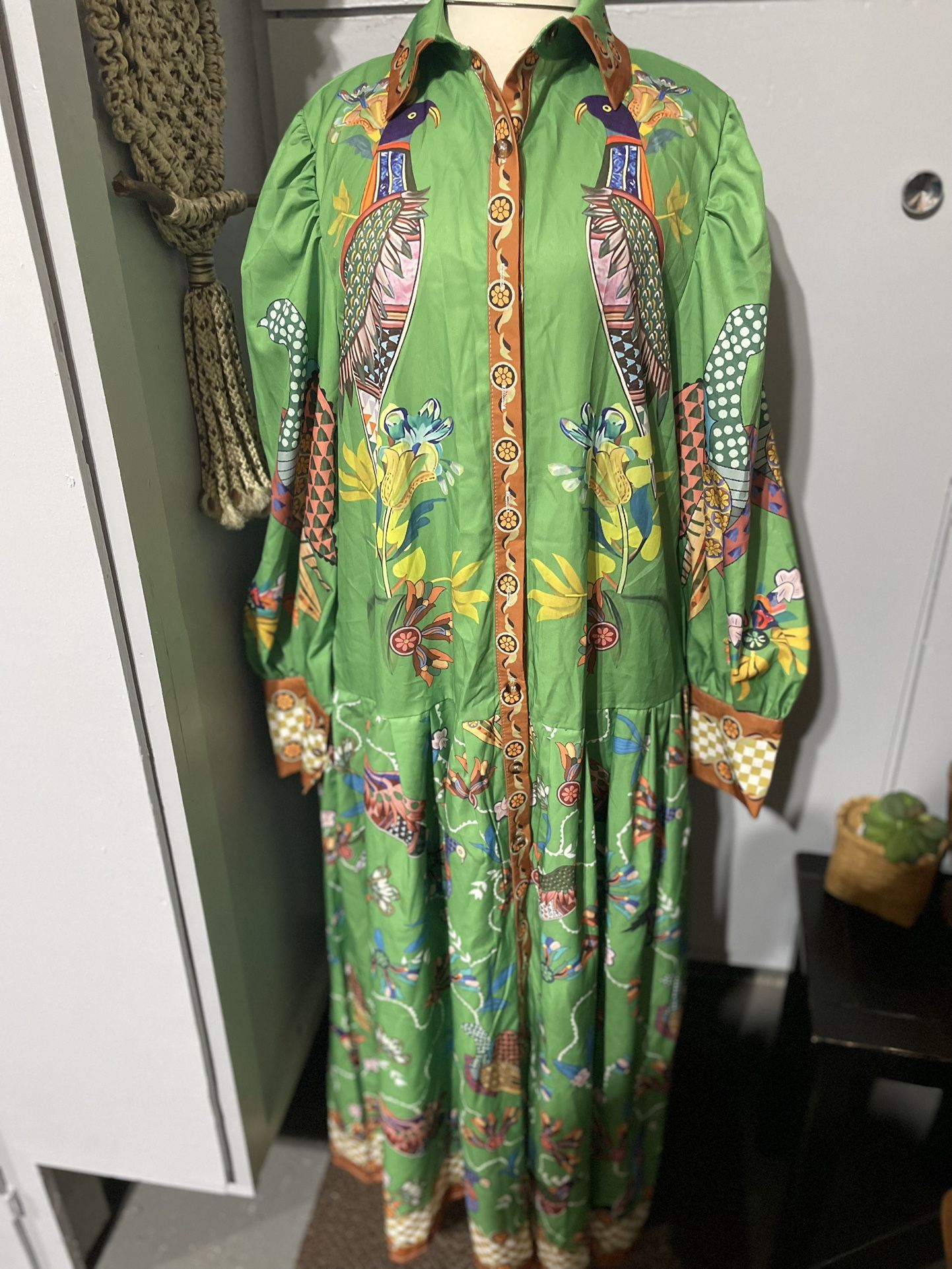Boho Long Sleeve Button Lantern 1940’s Floral 👗 Dress Size Large