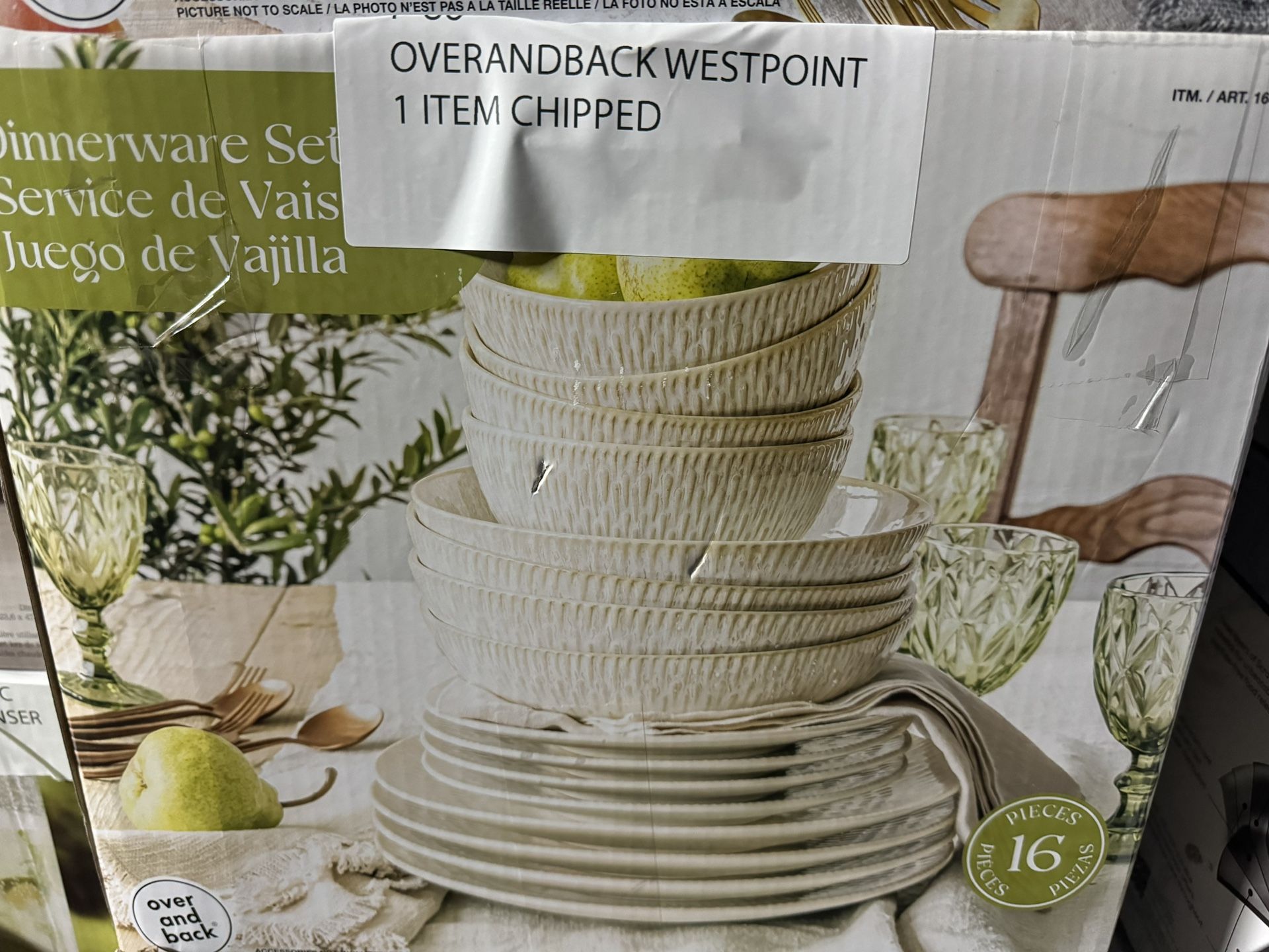 Over And Back Westpoint 16 Piece (Service For 4) Dinnerware Plates & Bowls Set Opened Box