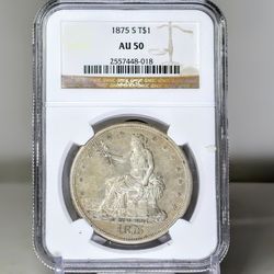 1875 S US Trade Dollar Silver Coin NGC AU50 