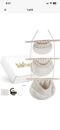 Handmade Hanging Fruit Baskets for Kitchen - 3 Tier Wall Hanging Kitchen Basket