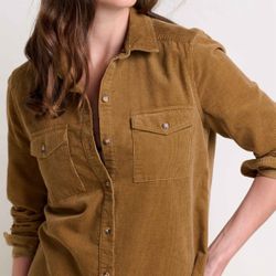 Brown corduroy button-up shirt with a relaxed fit