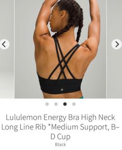 Lululemon Energy Bra High Neck Long Line Rib Cropped Top Size 4 Black LIKE NEW SALE
