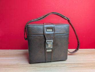 Vintage Brown Leather Film Camera Camcorder Hard Case Bag SLR 9.5"x9"x5"