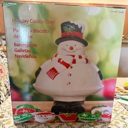 Holiday Snowman Ceramic Cookie Tray
