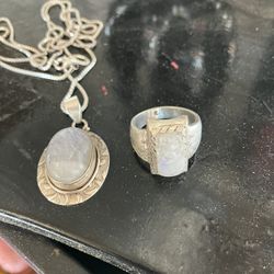 Matching Moonstone Pinky Ring And Pendant 