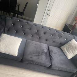 Negotiable 2 Diamond Black Velvet Sofa 3 Seat + With Loveseat 2 Seater 