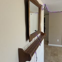 Wooden Mirror And Shelf 