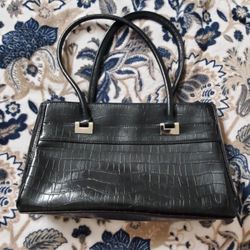 Crazy Horse black crocodile textured leather handbag with silver