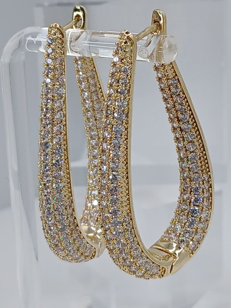 18K Gold Plated Simulated Diamond Hoop Earrings