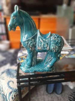 Blue ceramic horse
