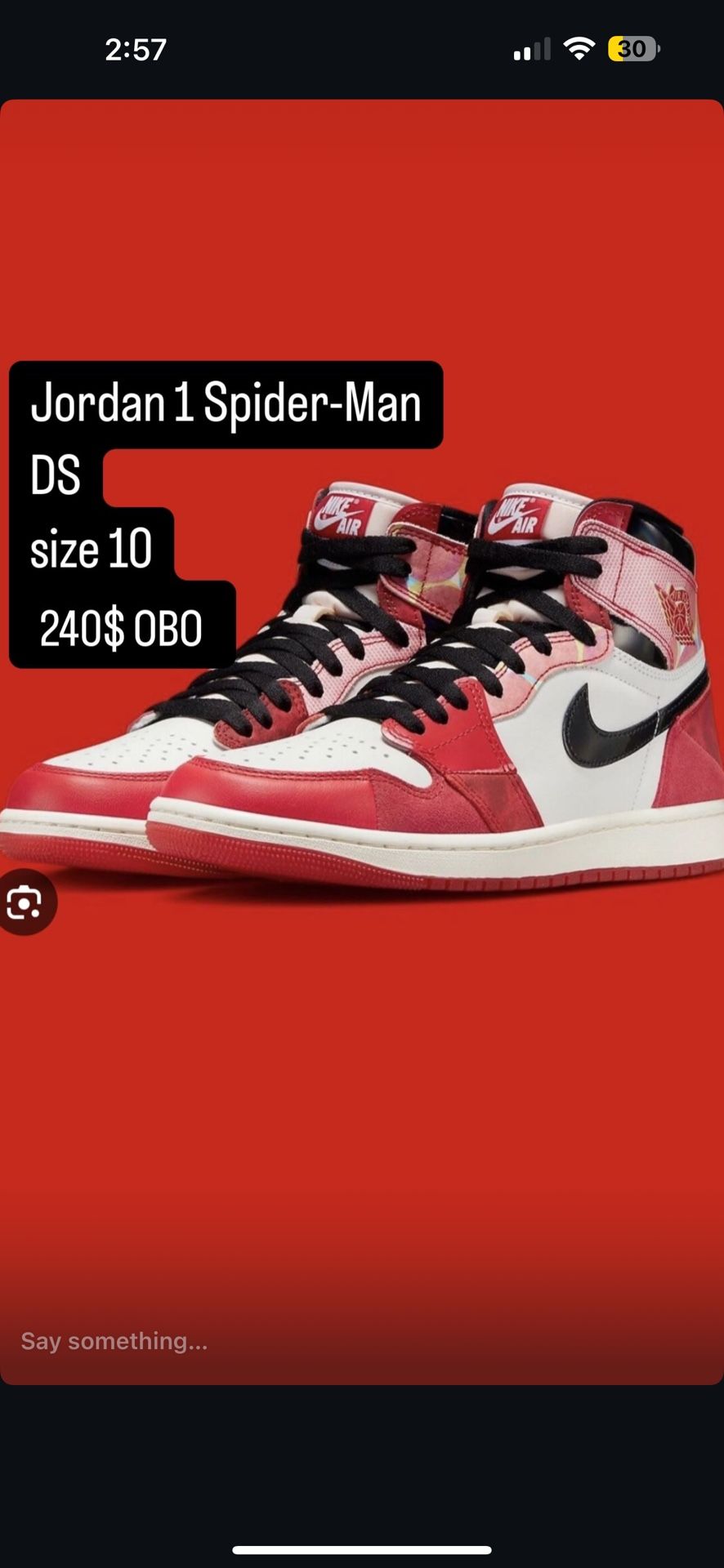 $220 OBO SIZE 10 Spider Man Jordan 1 DS