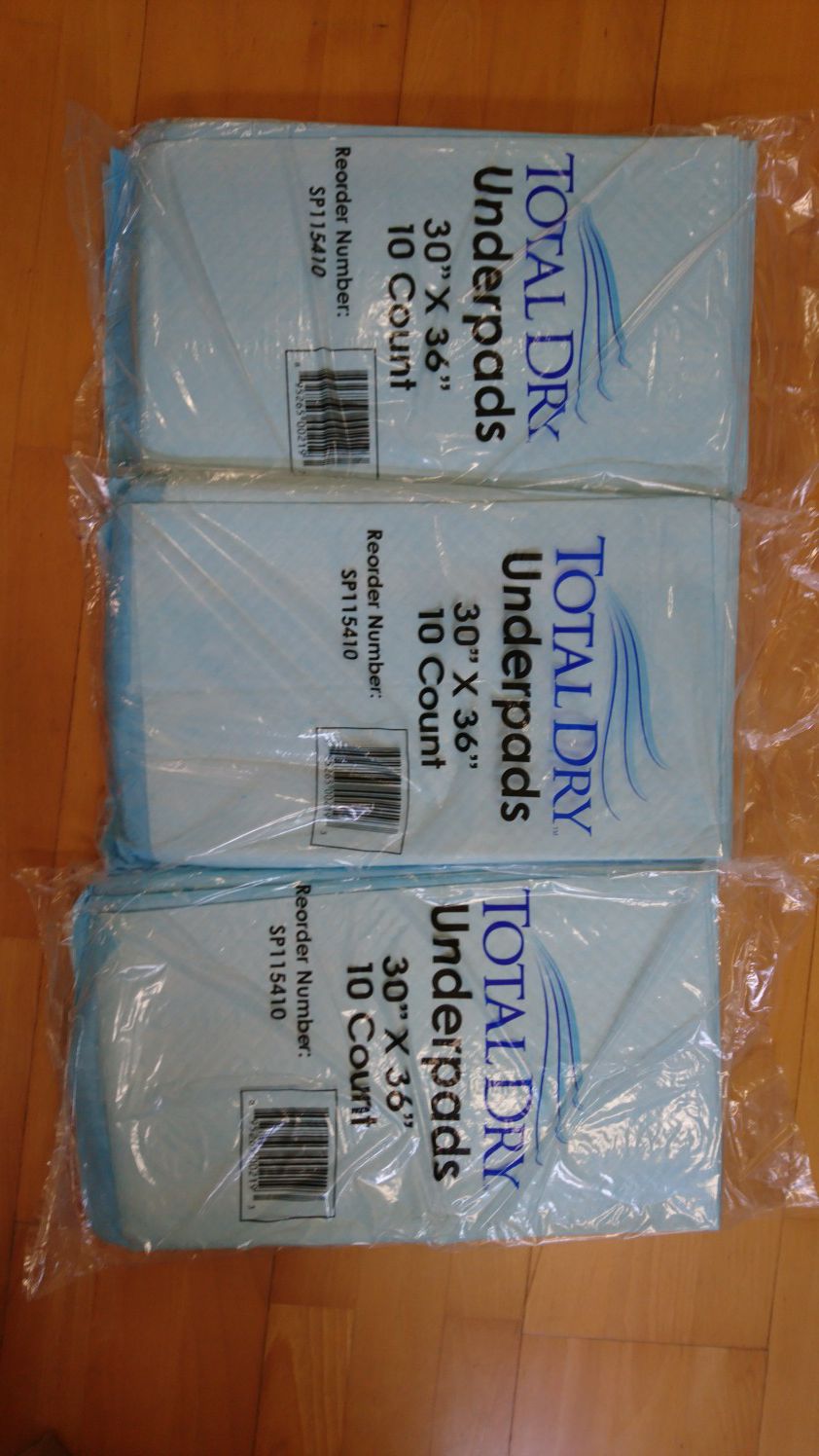 Total dry underpads 30x36. 30 count