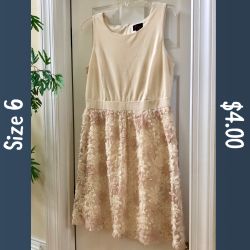 Cream Colored Dress with Netted Floral Bottom, size 6, 