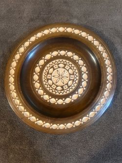 Beautiful 12" Vintage Polish Folk Art Hand Carved Wooden Plate - Cepelia Style