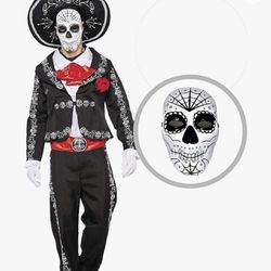 Men’s Size Large Day Of The Dead Costume, Halloween